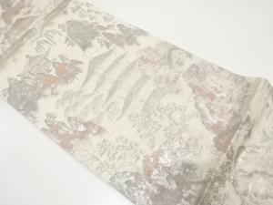 アンティーク　寺塔に岩山模様織り出し袋帯（着用可）